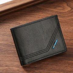 Men's Leather Short Wallet Litchi Pattern Multiple Card Slots Coin Purse