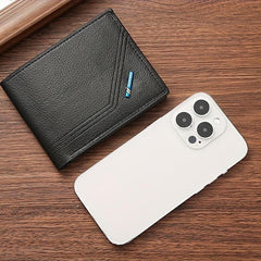 Men's Leather Short Wallet Litchi Pattern Multiple Card Slots Coin Purse