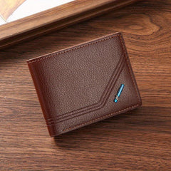Men's Leather Short Wallet Litchi Pattern Multiple Card Slots Coin Purse