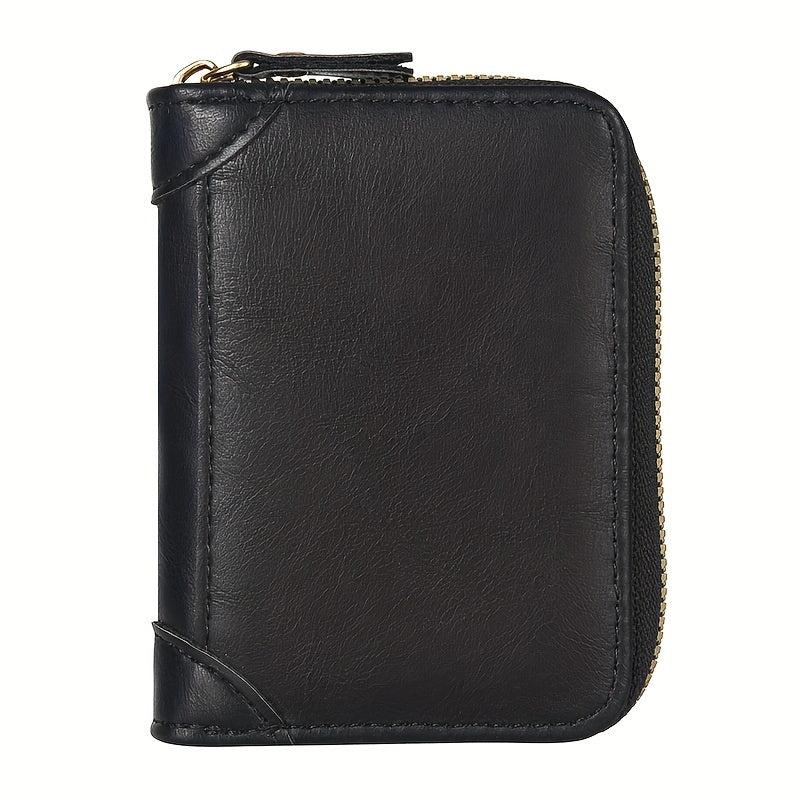Men's Zipper Card Holder Short Wallet Leather Large Capacity Vintage Coin Purse