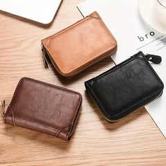 Men's Zipper Card Holder Short Wallet Leather Large Capacity Vintage Coin Purse