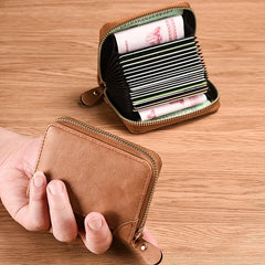 Men's Zipper Card Holder Short Wallet Leather Large Capacity Vintage Coin Purse