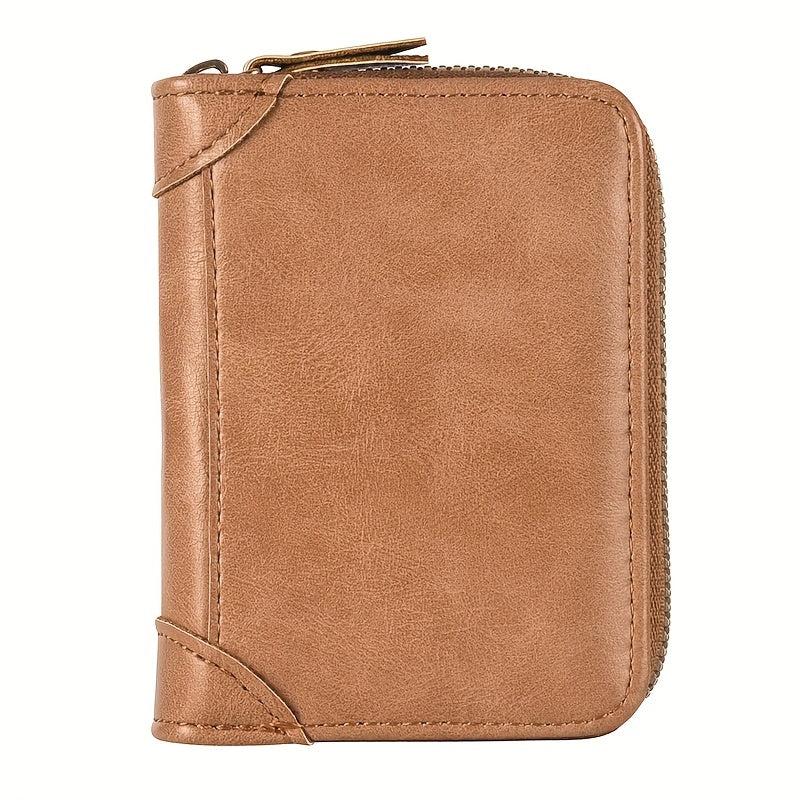 Men's Zipper Card Holder Short Wallet Leather Large Capacity Vintage Coin Purse