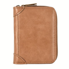 Men's Zipper Card Holder Short Wallet Leather Large Capacity Vintage Coin Purse