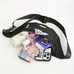 Zipper Front Waist Bag Nylon Crossbody Bag