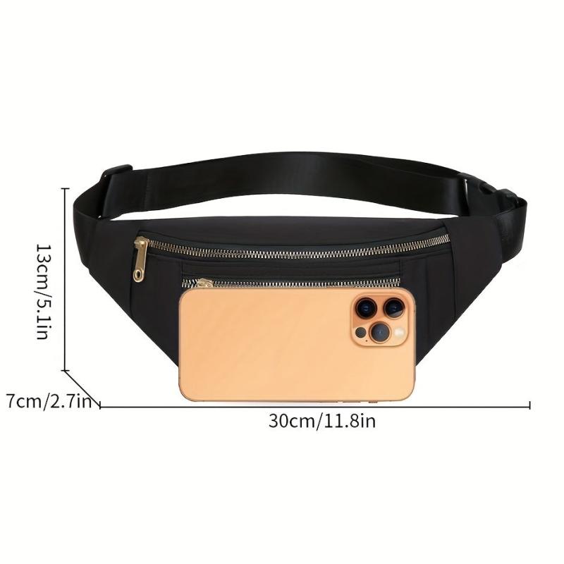 Zipper Front Waist Bag Nylon Crossbody Bag