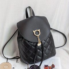 Women's Mini Backpack - Stylish Argyle Quilted Bag for School and Travel