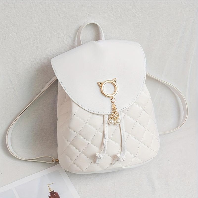 Women's Mini Backpack - Stylish Argyle Quilted Bag for School and Travel