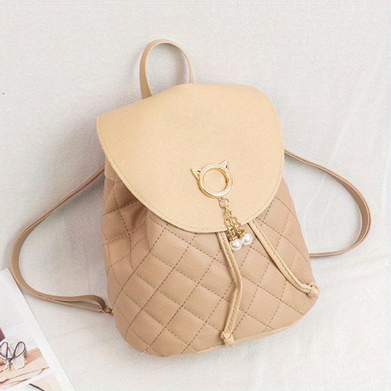 Women's Mini Backpack - Stylish Argyle Quilted Bag for School and Travel