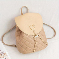 Women's Mini Backpack - Stylish Argyle Quilted Bag for School and Travel