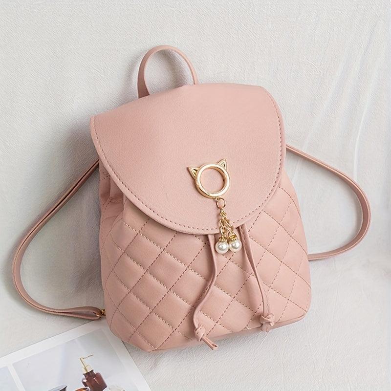 Women's Mini Backpack - Stylish Argyle Quilted Bag for School and Travel