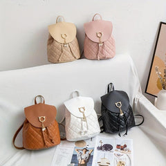 Women's Mini Backpack - Stylish Argyle Quilted Bag for School and Travel