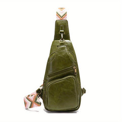 Retro Wax Leather Mini Sling Bag Pockets PU Leather Chest Bag