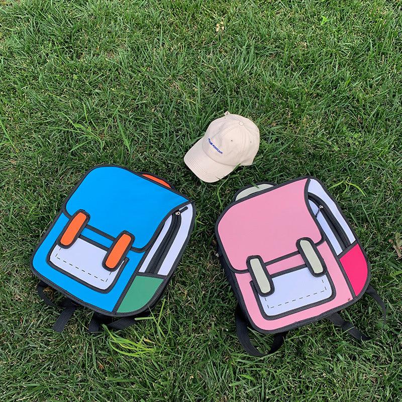 2D Cartoon Shape Backpack Contrast Bag Kids School Bag