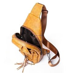 Retro Solid Sling Bag Fancy Chest Bag With Tassel Decor