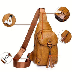 Retro Solid Sling Bag Fancy Chest Bag With Tassel Decor
