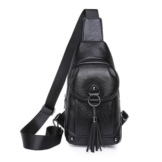 Retro Solid Sling Bag Fancy Chest Bag With Tassel Decor