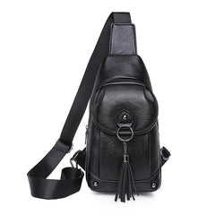 Retro Solid Sling Bag Fancy Chest Bag With Tassel Decor