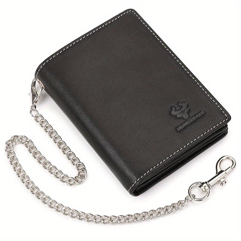 Vintage Short Wallets Men Leather RFID Blocking Wallet Chain Credit Card Holder