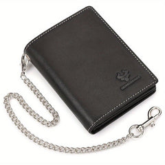 Vintage Short Wallets Men Leather RFID Blocking Wallet Chain Credit Card Holder