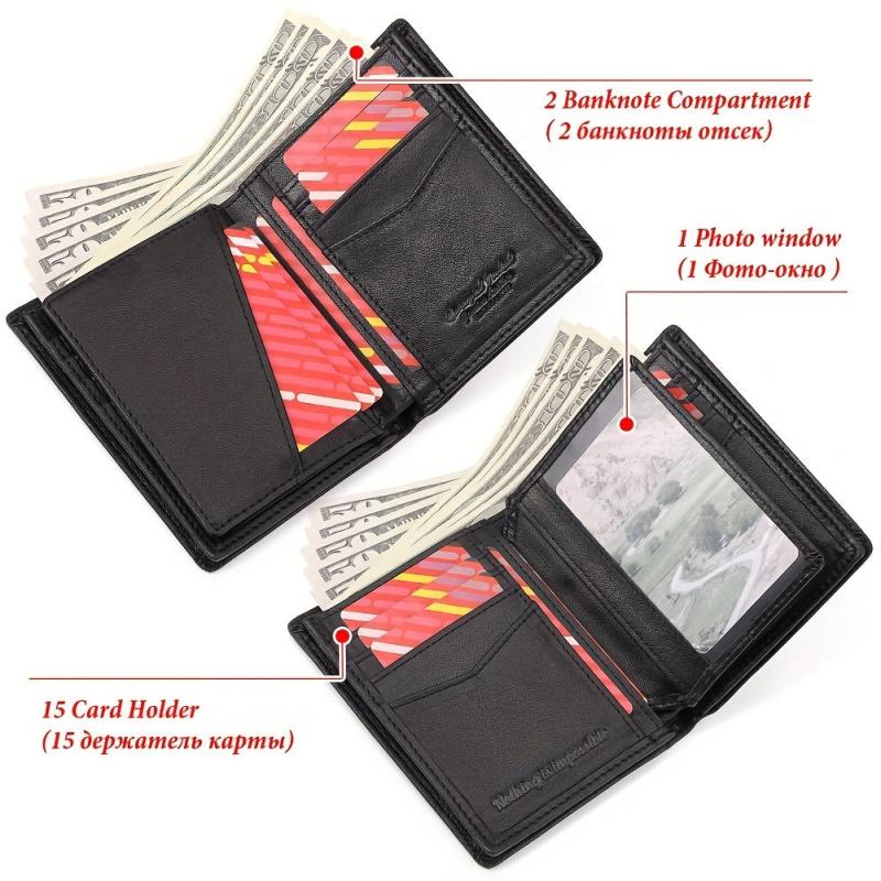 Vintage Short Wallets Men Leather RFID Blocking Wallet Chain Credit Card Holder
