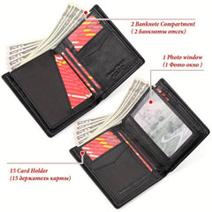 Vintage Short Wallets Men Leather RFID Blocking Wallet Chain Credit Card Holder