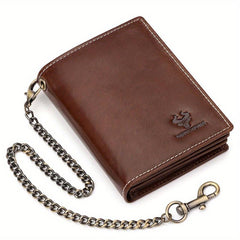 Vintage Short Wallets Men Leather RFID Blocking Wallet Chain Credit Card Holder