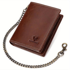 Vintage Short Wallets Men Leather RFID Blocking Wallet Chain Credit Card Holder