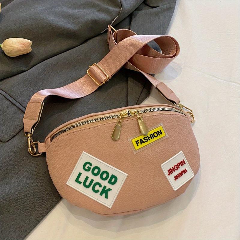 Letter Patch Chest Bag PU Crossbody Bag Women's Casual Sling Bag