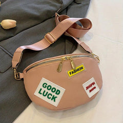 Letter Patch Chest Bag PU Crossbody Bag Women's Casual Sling Bag