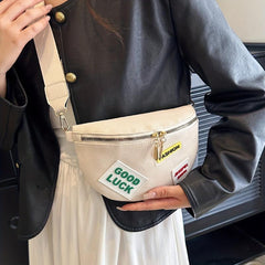 Letter Patch Chest Bag PU Crossbody Bag Women's Casual Sling Bag
