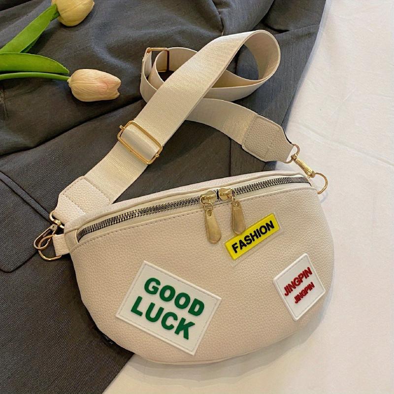 Letter Patch Chest Bag PU Crossbody Bag Women's Casual Sling Bag