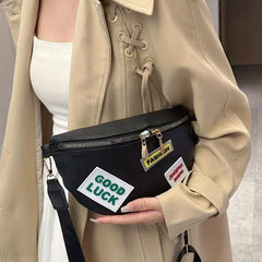 Letter Patch Chest Bag PU Crossbody Bag Women's Casual Sling Bag