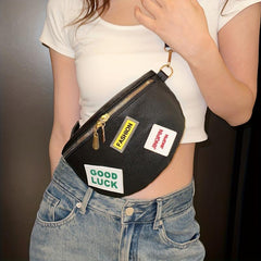 Letter Patch Chest Bag PU Crossbody Bag Women's Casual Sling Bag