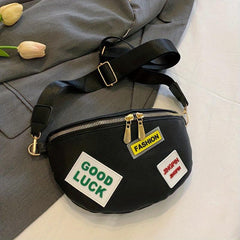 Letter Patch Chest Bag PU Crossbody Bag Women's Casual Sling Bag