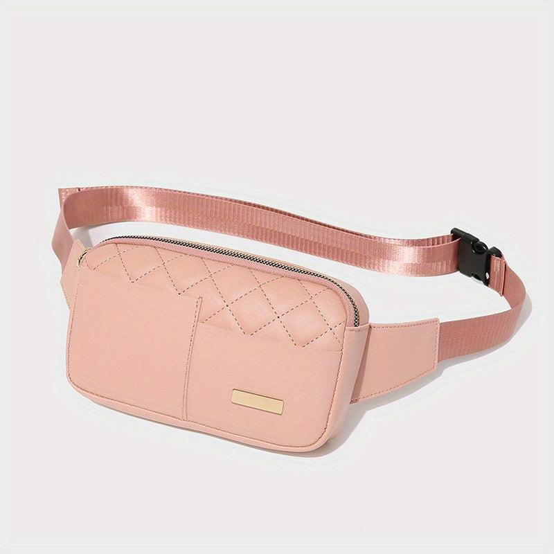 Argyle Quilted Waist Bag PU Leather Belt Bag Sports Running Chest Purse