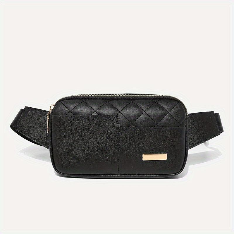 Argyle Quilted Waist Bag PU Leather Belt Bag Sports Running Chest Purse