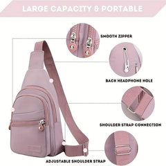 Zipper Front Sling Bag Nylon Crossbody Bag Women's Chest Purse