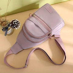 Zipper Front Sling Bag Nylon Crossbody Bag Women's Chest Purse