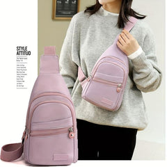 Zipper Front Sling Bag Nylon Crossbody Bag Women's Chest Purse