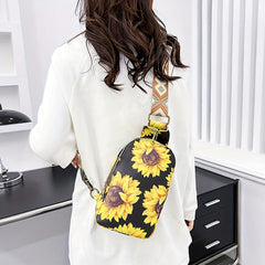 Vintage Cow Sunflower Chest Bag Retro PU Crossbody Bag Women's Casual Sling Bag