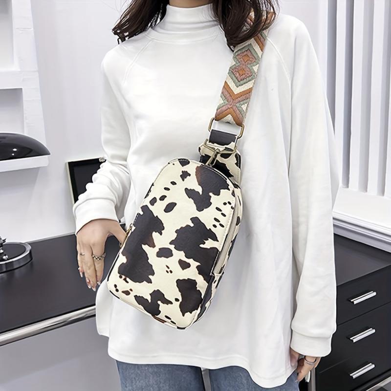 Vintage Cow Sunflower Chest Bag Retro PU Crossbody Bag Women's Casual Sling Bag