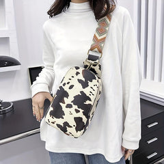 Vintage Cow Sunflower Chest Bag Retro PU Crossbody Bag Women's Casual Sling Bag