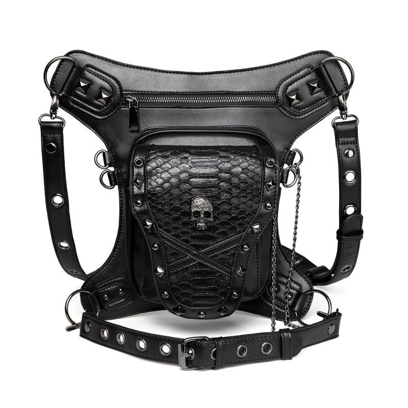 Halloween Punk Skull Waist Bag Gothic Rivets Decor Chest Bag