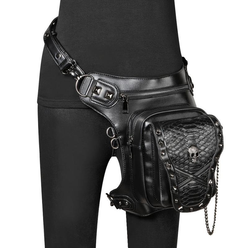Halloween Punk Skull Waist Bag Gothic Rivets Decor Chest Bag