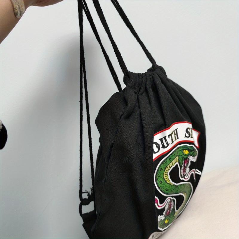 Double Headed Snake Drawstring Backpack Canvas Storage Bag