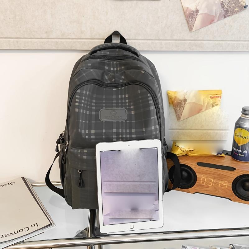Large Capacity Plaid Backpack for Students