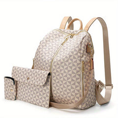 3pcs Women's Backpack Crossbody Handbag Wallet Set Argyle Backpack