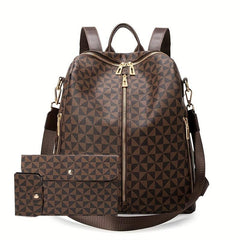 3pcs Women's Backpack Crossbody Handbag Wallet Set Argyle Backpack