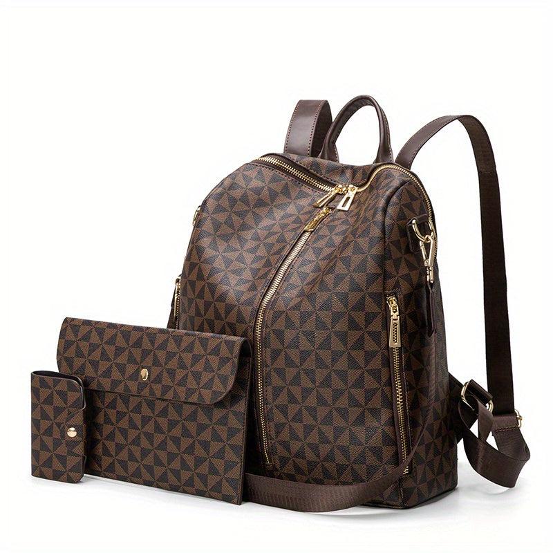 3pcs Women's Backpack Crossbody Handbag Wallet Set Argyle Backpack